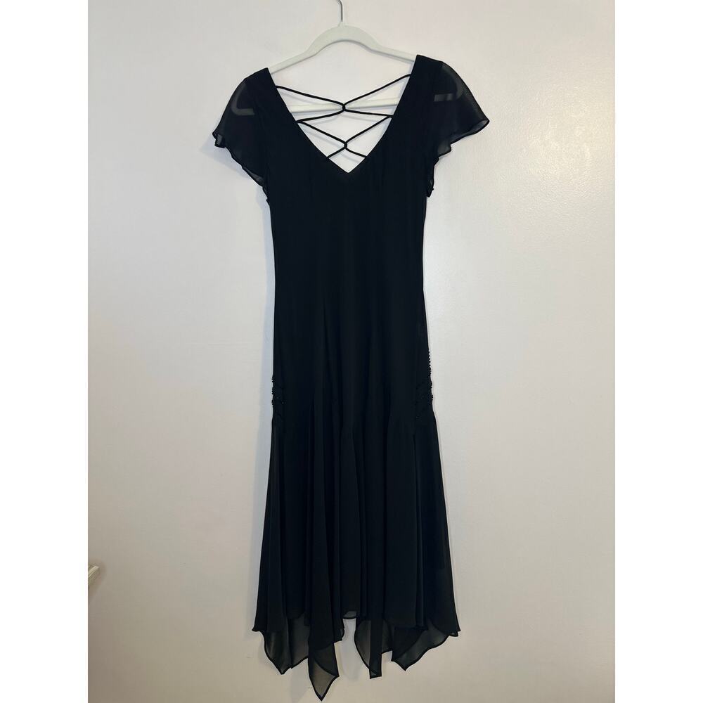 Vintage Y2K Womens Whimsigoth Dark Fairy Black Beaded Handkerchief Hem Midi 6 - Picture 3 of 9